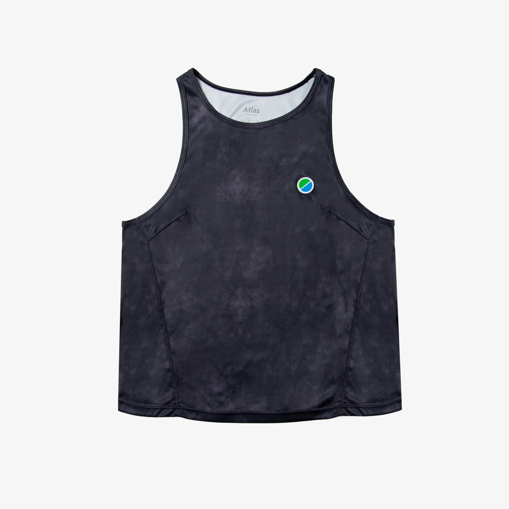V3 Core WMNS Race Tank Black Tie-Dye, lightweight and eco-friendly running singlet with reflective details.